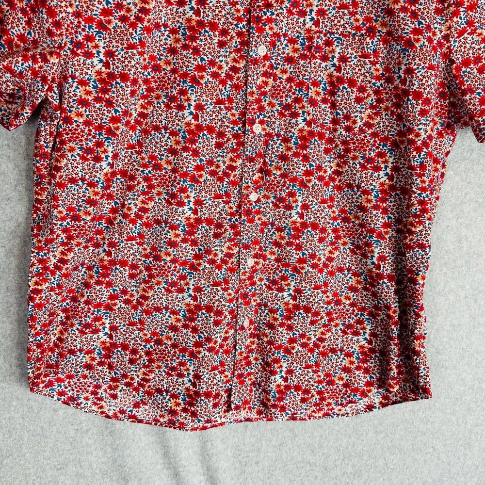 J. Crew Mens XL Mercantile Flex Shirt Slim Flex Floral Button Front White Red‎